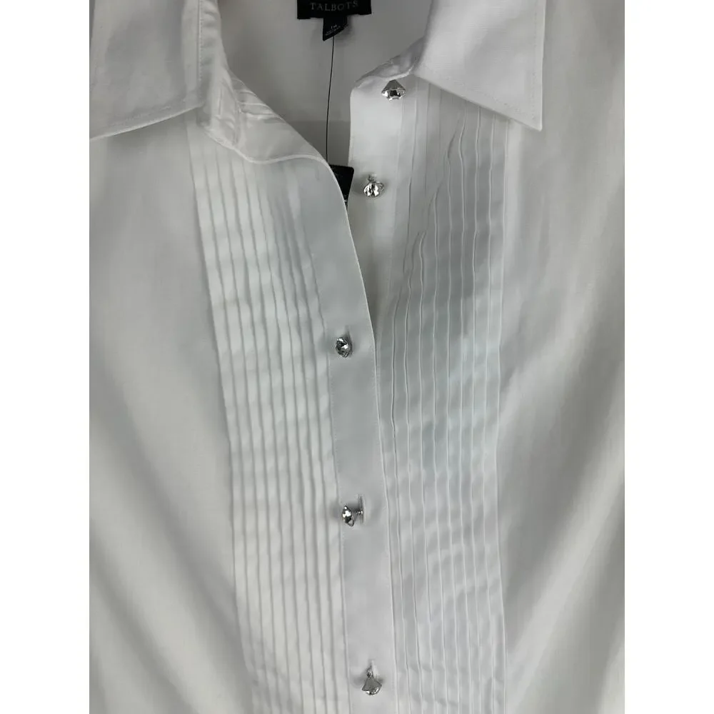 NWT Talbots Pleated Diamond Button Up Shirt LS Wrinkle Resistant White Size 14 - Picture 5 of 16